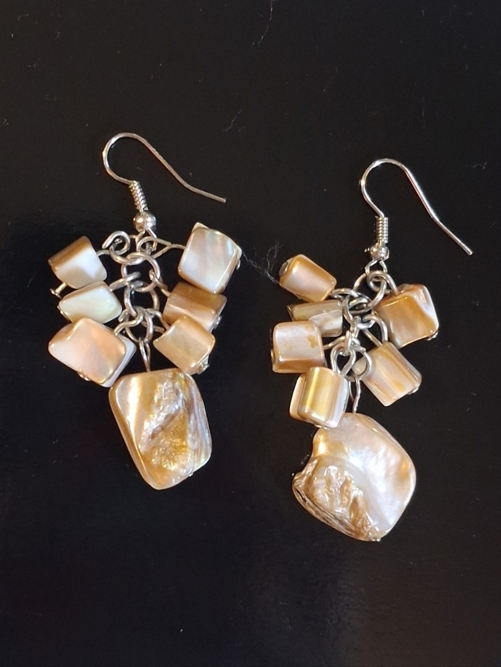 Champagne Shell Cluster Dangle Earrings – Organic Cascade Design